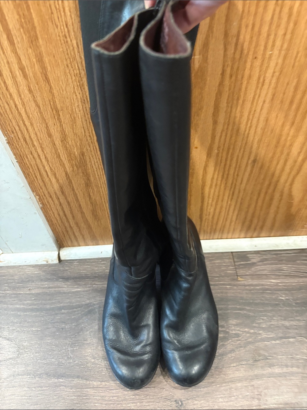 Clarks Black Leather Knee-High Heeled Boots